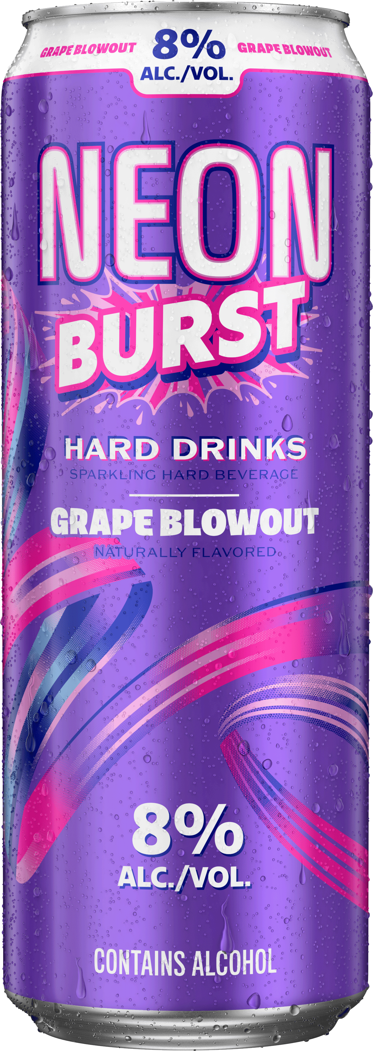 NEON BURST Grape Blowout hard drink flavor. Sparkling hard beverage.